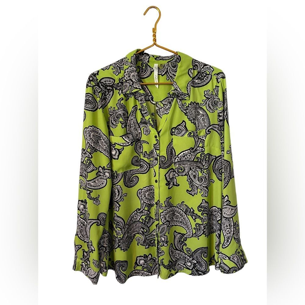 NY Collections Paisley Button Up Woman’s Blouse, XL